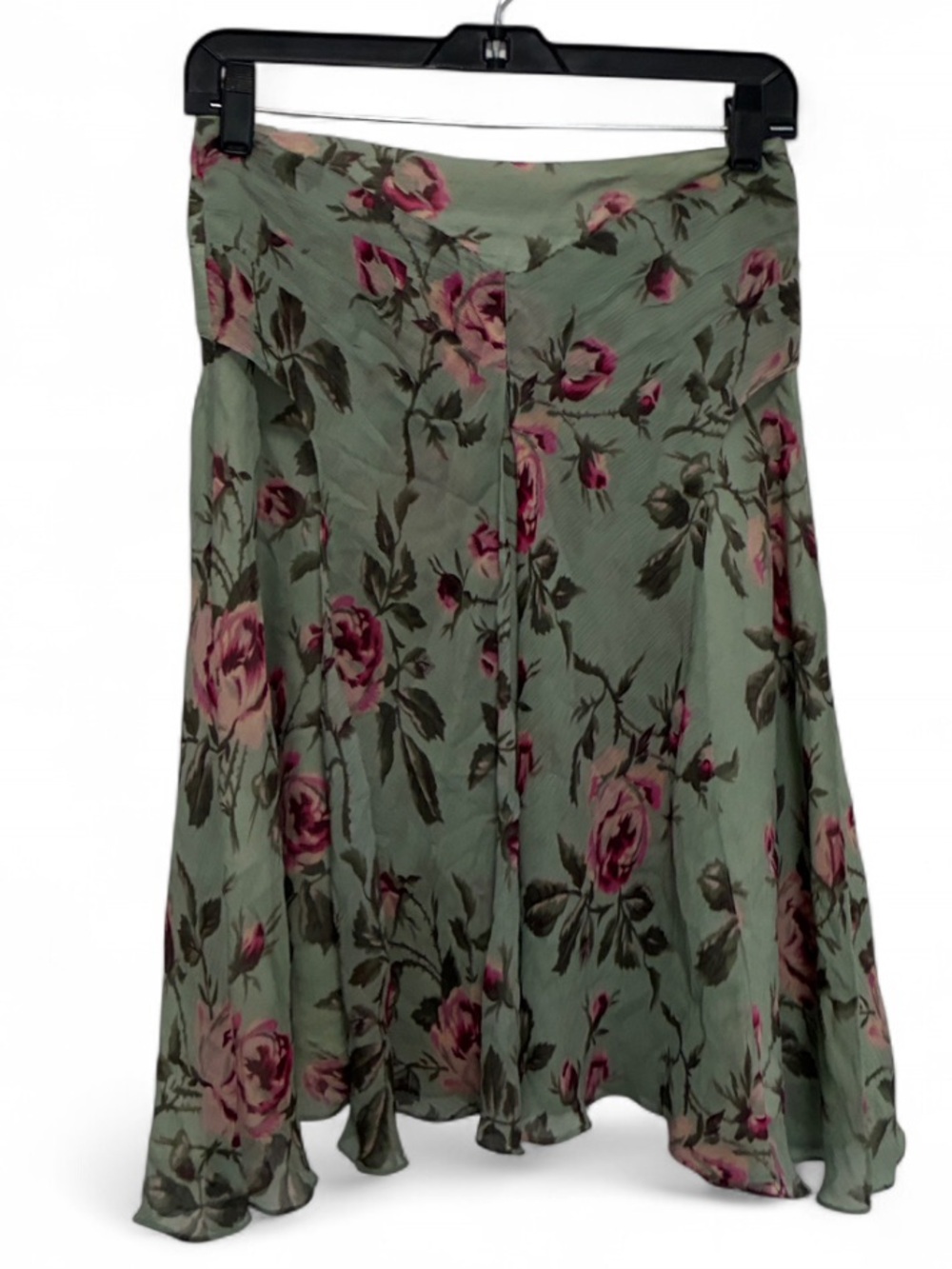 Y2K Banana Republic 100% Silk Green Floral Skirt